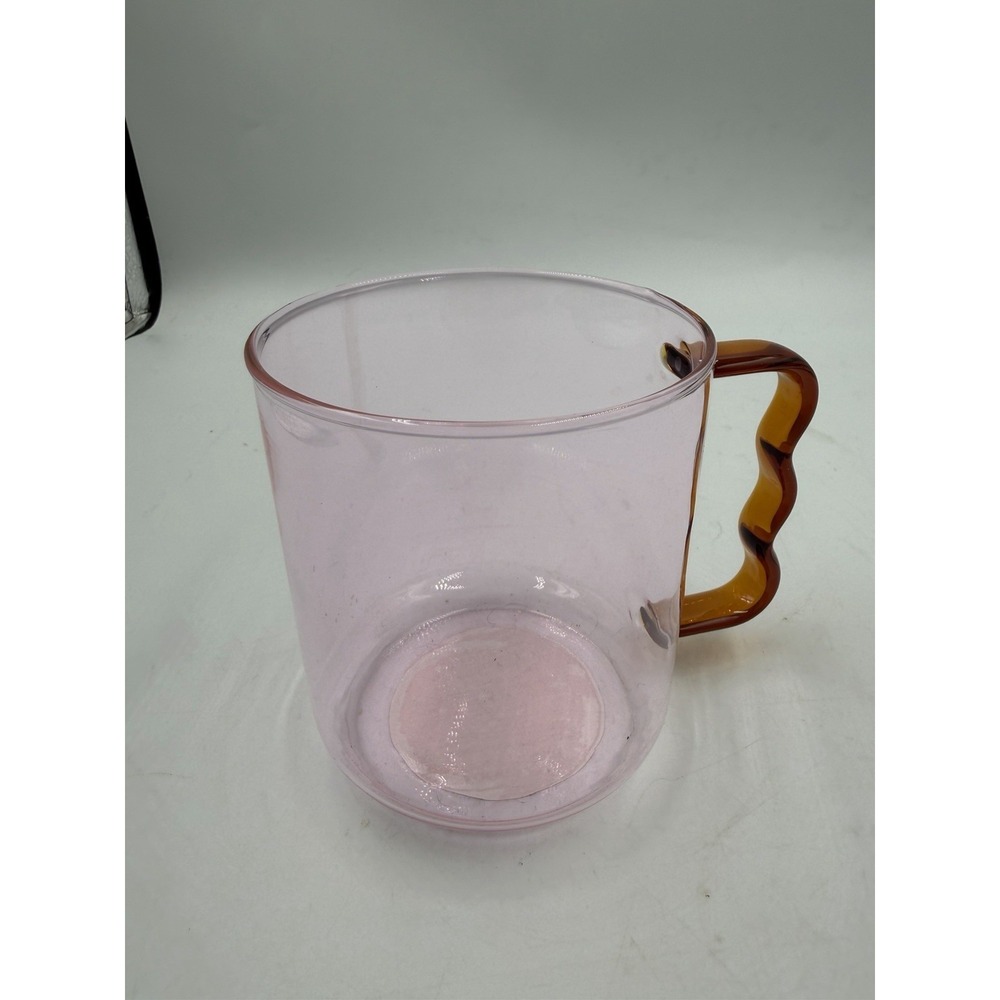 NEW 15 oz Glass Mug Pink with Berry Handle, New, by Room Essentials